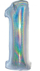 Foliový balónek číslice jedna stříbrný holografický, 76 cm