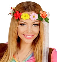 Květinová čelenka s bílou stuhou