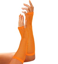 Neónové oranžové fishnet rukavice bez prstů 33 cm