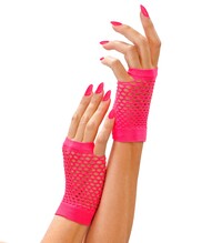 Neónové růžové fishnet rukavice bez prstů