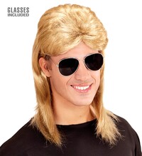 Pánská blond paruka a brýle ve stylu 80.let