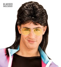 Pánská černá paruka (mullet) a brýle ve stylu 80.let