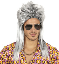Pánská šedá mullet dlouhá paruka