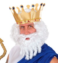 Bílá multicharakterová kudrnatá paruka a vousy