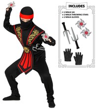 Chlapecký kostým červený ninja se zbraněmi