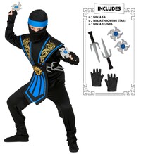 Chlapecký kostým modrý ninja se zbraněmi