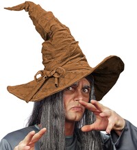Hnědý čarodějnický klobouk se semišovým vzhledem