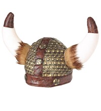 Vikingská helma s rohy a koženým vzhledem