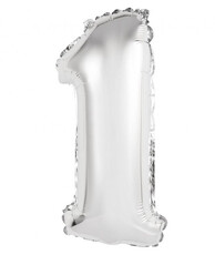 Fóliový balónek číslice jedna stříbrný, 35 cm