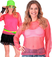 Dámské retro růžové fishnet tričko s dlouhým rukávem z 80. a 90. let