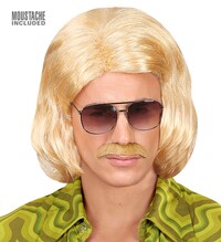Pánská blond paruka dandy ze 70. let s knírem