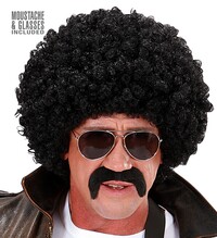 Pánská černá kudrnatá afro paruka s knírem a brýlemi