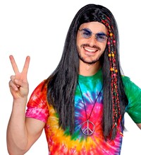 Pánská hippie paruka s copánky, černá