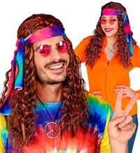 Unisex hippie paruka s šátkem, hnědá