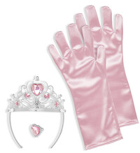 Růžový set pro princezny (korunka, rukavice, prstýnek)