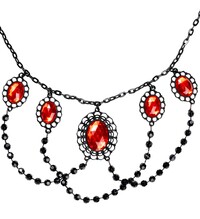 Černý korálkový choker s červenými kameny