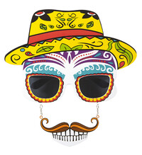Brýle Día de los muertos s knírkem a zuby