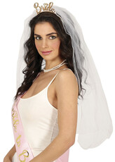Čelenka se závojem a nápisem Bride, rozlučka se svobodou