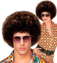 Unisex hnědá afro paruka, 70. léta