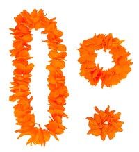 Oranžová havajská sada (věnec, náramek, čelenka)