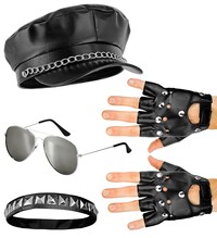 Rockerská sada (čepice, rukavice, brýle, choker)