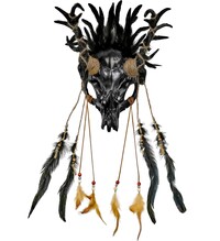 Voodoo maska buvolí lebka s peřím, černá