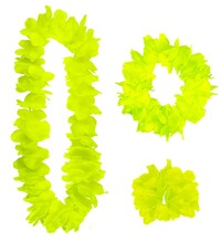 Žlutá havajská sada (věnec, náramek, čelenka)