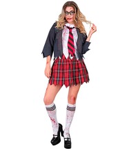 Dámský kostým zombie studentka (sako s košilí, sukně, kravata, ponožky)