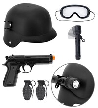 Dětská sada S.W.A.T. (helma, brýle, baterka, pistole, 2 granáty)