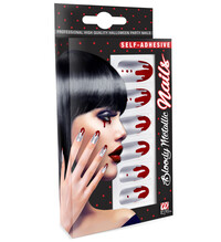 Set 12 samolepících nehtů, stříbrné s krví