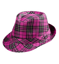 Růžový tartanový klobouk