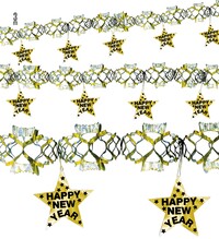 Zlatá holografická girlanda šťastný nový rok, 3 m