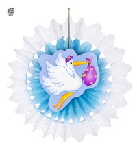 Papírová rozeta s čápem, modrá (50cm)