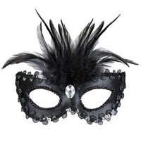 Dámská lesklá škraboška s peřím a drahokamem