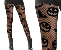 Dámské halloweenské síťované punčocháče s dýněmi