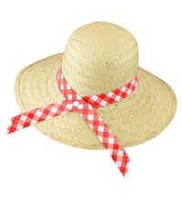 Dámský slaměný klobouk, s červenou stuhou
