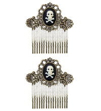 Hřebínky do vlasů s motivem starodávné zlaté lebky a zkřížených kostí