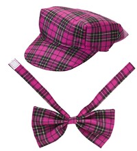 Klobouk s motýlkem, růžový tartan
