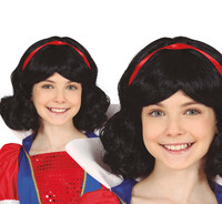 Dívčí paruka Sněhurka s červenou stuhou