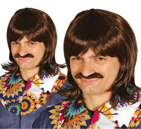 Hnědá paruka s knírem