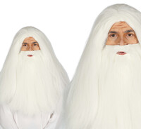 Pánská bílá paruka s vousy kouzelník/Santa Claus