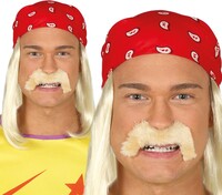 Pánská blond paruka s šátkem a knírkem - wrestler