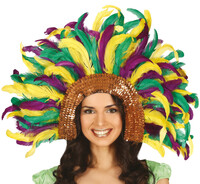 Brazilská čelenka s peřím, vícebarevná