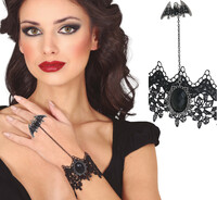 Krajkový náramek s prstenem netopýr