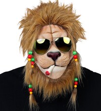 Poloviční maska rasta lev s hřívou, korálky a brýlemi