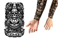 Halloweenské tetování s dýní a lebkou, 14 x 30 cm