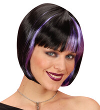 Dámská černá paruka s fialovými proužky