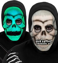 Latexová maska lebky s kapucí svítí ve tmě