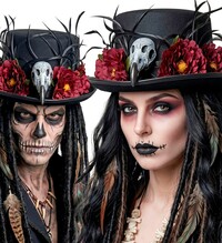 Voodoo cylindr s lebkou a květinami pro dospělé