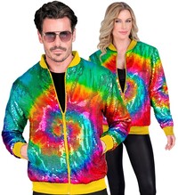 Unisex duhová bomber bunda v batikovaném stylu s flitry